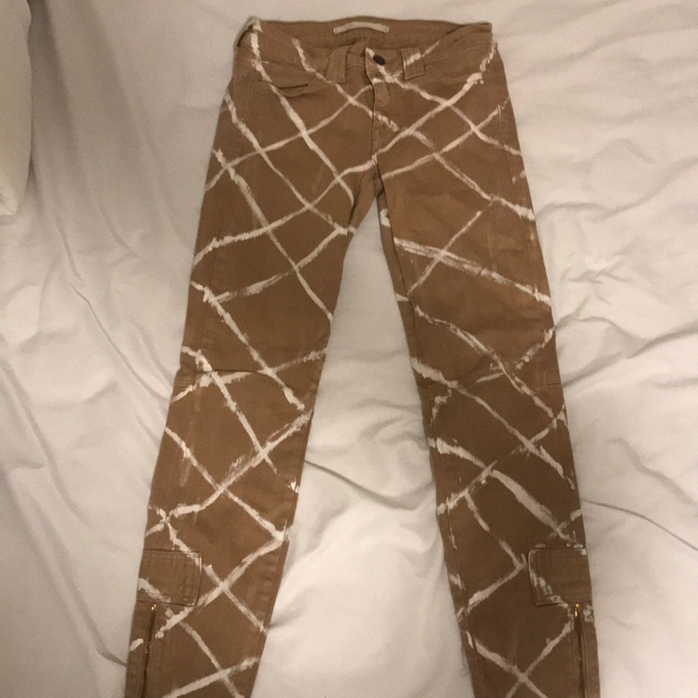 Vince Tan & White Painted Zipper Jeans, Size 25